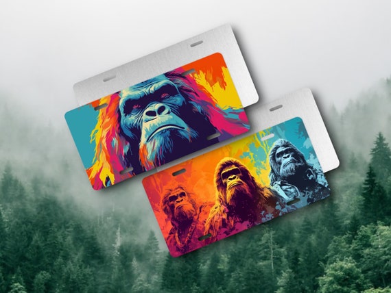 Bigfoot License Plate - Sasquatch Car Tag - Jungle Ape gift for Dad - Cryptid Hunter - Gorillas Pop Art - Sasquatch Fantasy Sci Fi