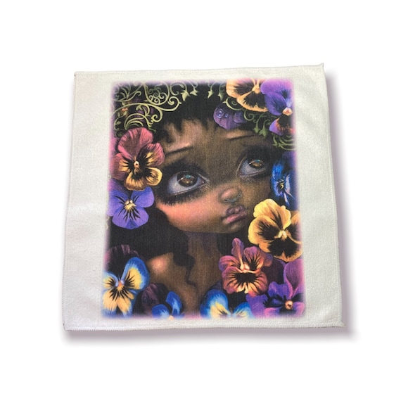 Pansies Floral Microfiber Towel - Birthday Gift, Party Favor Decor for Her - Jasmine Becket - Mother’s Day for Mom - Dark Skinned Fairy