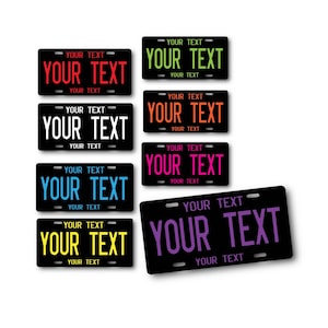 Personalized Car Tag - Custom License Plate - 5 sizes - Kids Bike Plate, Mini - Handicapped Wheelchair - Choose color, 3 lines text - State