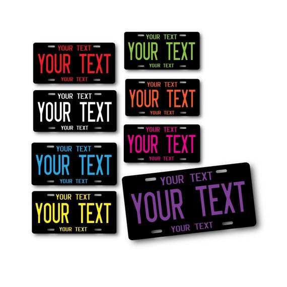 Personalized Car Tag - Custom License Plate - 5 sizes - Kids Bike Plate, Mini - Handicapped Wheelchair - Choose color, 3 lines text - State