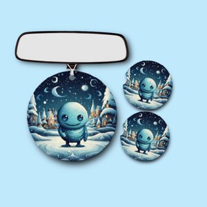 Alien bug Car Accessories - Christmas Village Fantasy SciFi planet -Cartoon Isopod Coasters, Air Freshener - Ornament, Gift Tag