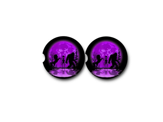 Purple Bigfoot coasters - Sasquatch, Unicorn, Alien - Funny Birthday Gag Gift for Her - Squatch Mom Gift -Car, Bar, Kitchen Drink Coasters