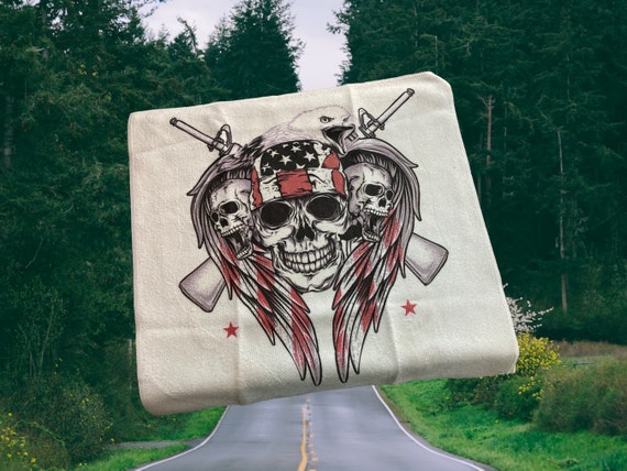 Skull with Eagle Wings Microfiber Towel - Patriotic Computer Cloth -Man Cave, Biker Home Decor - God, Guns, Freedom - Motorcycle Cloth