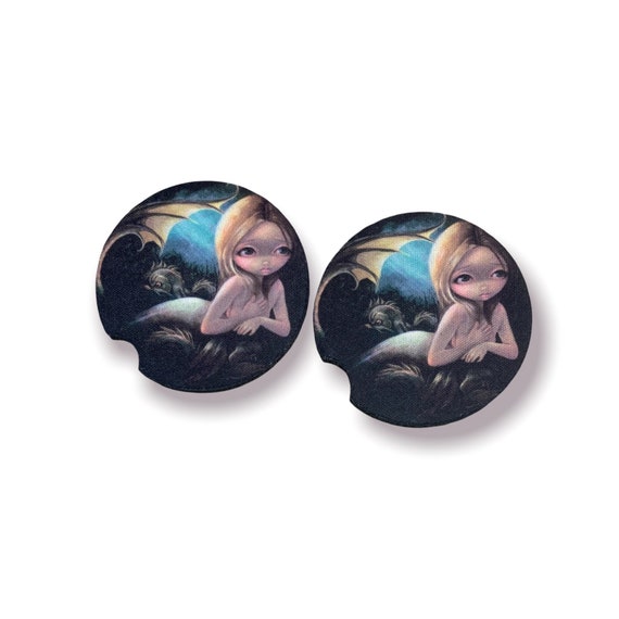 Mermaid car coasters - Twisted Gothic Fantasy Birthday gift for Teen -Jasmine Becket - Whimsical Gift for Women - Nautical Car decor