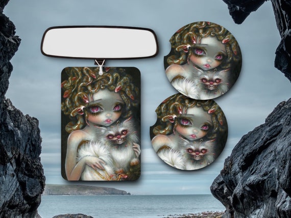 Medusa and her Cat Car Accessories Gothic Fantasy Greek Mythology Decor Birthday Halloween Christmas Gift for Teen girl party favors