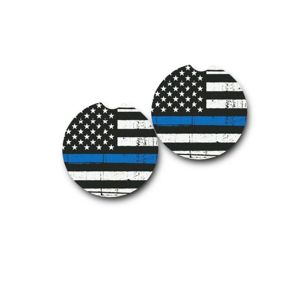 Thin Blue Line Drink Coasters - Blue lives matter Car, Bar Coasters - Support Police, Cops - Law Enforcement - Gift for Cop