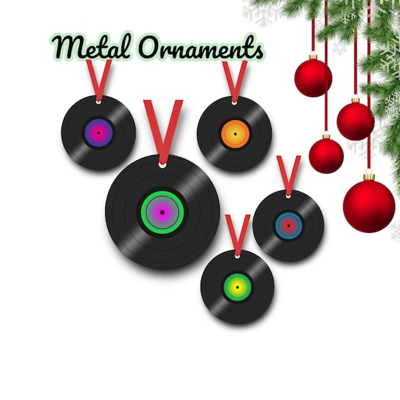 Vintage Vinyl Record Ornament - Metal - Retro Christmas Gift for him - 2 sided - Gift Tag - Nostalgic Tree Decor -Golden Oldies gift for her