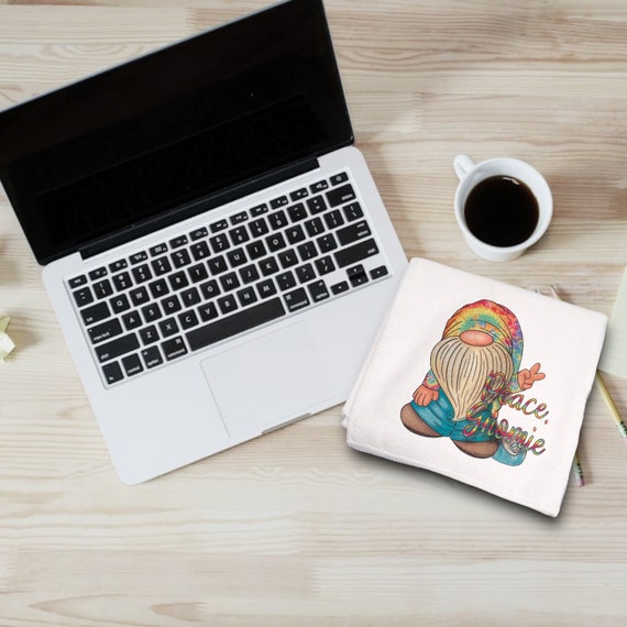 Gnome Laptop Cloth, Car Towel- Hippie Peace Gnomie- Retro Pastel Tie Dye - Grandpa Birthday Gift - Computer Cleaner, Eyeglass Cloth