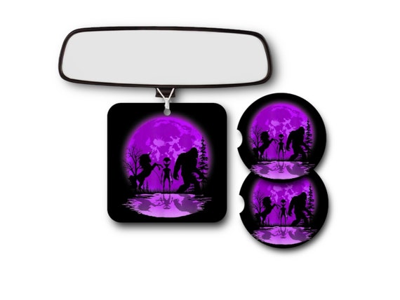 Purple Sasquatch Bigfoot, Alien, UFO Car Accessories - Yeti Coasters, Air Freshener - Mythical Beasts - Cryptid Hunter - Gift for Her