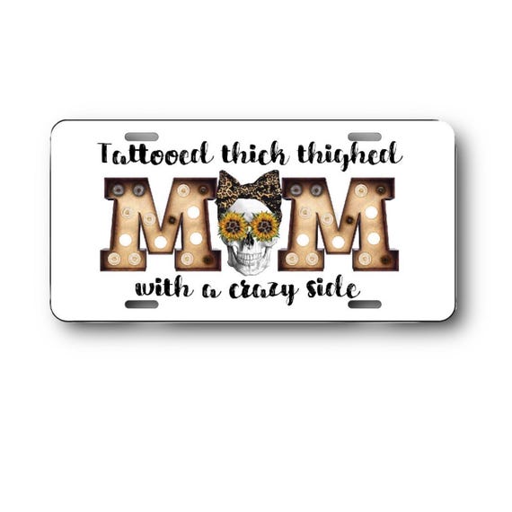 Tattooed Thick Thighed Mom Car Accessories - License Plate, Air Freshener, Drink Coasters - Gothic Birthday gift for Her - Halloween