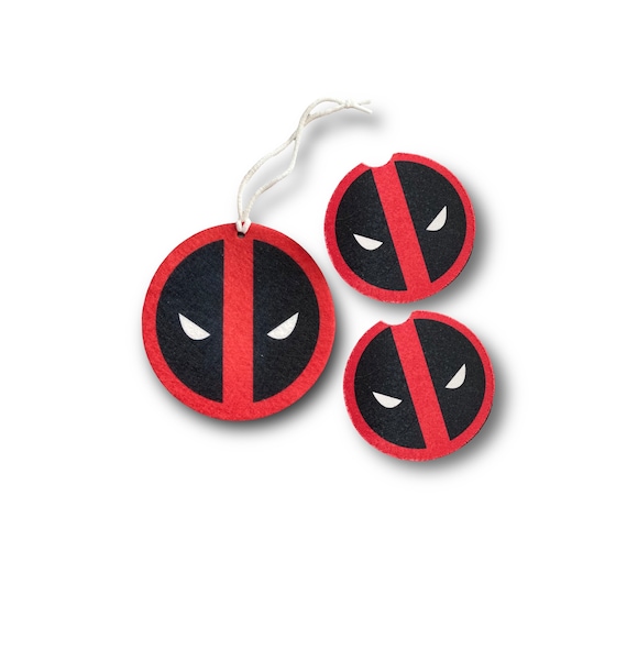 Deadpool Mask Car Accessories 3pc Gift Set - Coasters, Air Freshener - Cheeky Superheroes