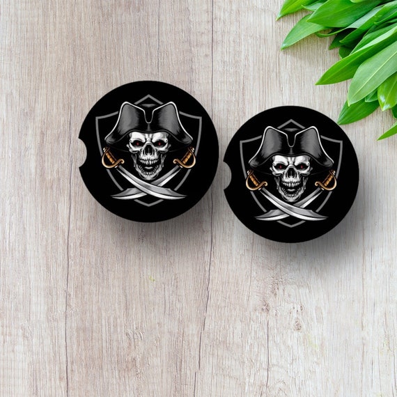 Pirate Jolly Roger Car Coasters - Neoprene - Skull with Crossed Swords - Bar Drink Coasters, Party Favors - Birthday Gift