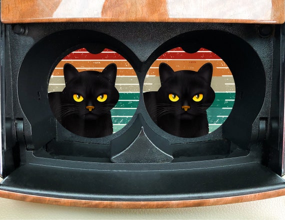 Black Cat Car Coasters - Vintage Halloween Familiar - Pet Rescue, Sitter Thank you gift - Wiccan - Cat Mom - Help TNR, Kitten Rescue
