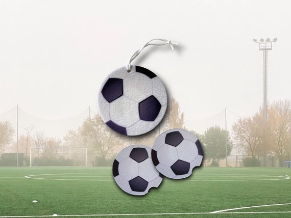 Soccer Ball Car Accessories - 3pc Gift set - Coasters, unscented Air Freshener - School Sports - Football - Gift for Coach, Soccer Mom gift