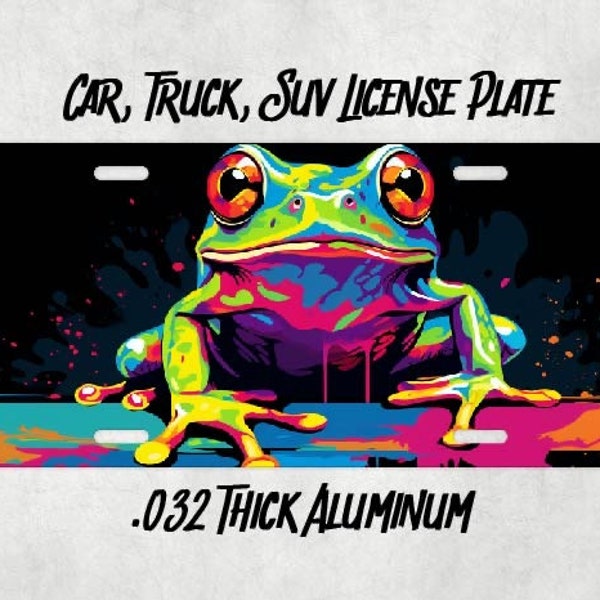 Frog Pop Art License Plate - vibrant watercolor artwork - Amphibian Aluminum Sublimated Car Tag