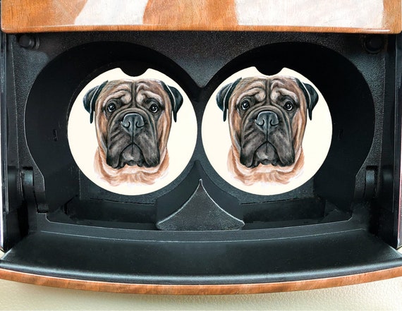 Bull Mastiff Dog Car Coasters - Bully Breed Pet Lover Gifts - Fathers Day gift for Dad -Coffee Table Drink Coasters - Man Cave Decor