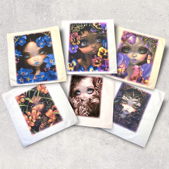 Language of Flowers Microfiber Towels – 6 Gothic Fairy Girls - Jasmine Becket-Griffith – Fantasy Cleaning Cloths, Party Favors, Gift for Her