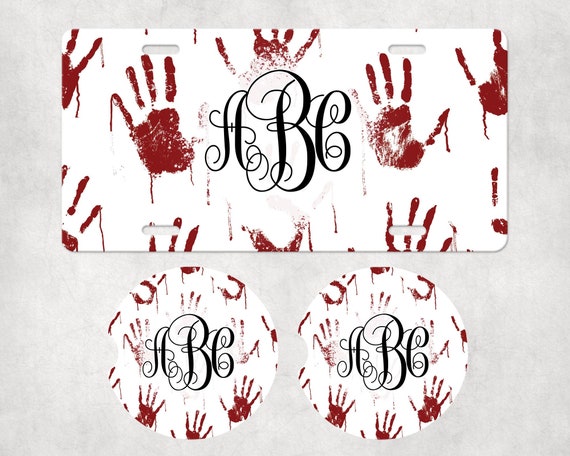Bloody Handprints - Monogram Car Accessories - Personalized License Plate - romantic dark Valentine - cult classic Horror scene