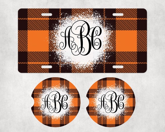Fall Plaid Monogram Car Accessories - Coasters, license plate, air freshener