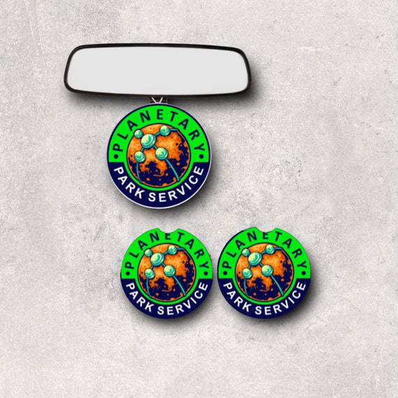 Alien Car coasters - UFO Aliens - funny gift for him - Outer Space Planetary Park Service - cute gag gift - stocking stuffer - Bar decor