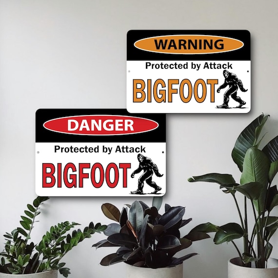 Warning Protected by attack Bigfoot - metal wall sign - Indoor Outdoor patio Bar - Birthday Gift - Danger - cryptid decor