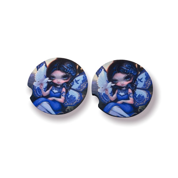 Fairy with Dove - Blue Willow Car Coasters - Gothic Fantasy Spring, Easter, Mother’s Day, Birthday Gift for Her - Protect your Cup Holders