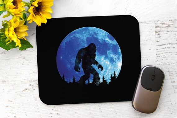Bigfoot Mouse Pad - Sasquatch Desk Decor Full Blue Moon - Cryptid Bling - Office co worker Thank you, Birthday, Gag Gift - They Do Exist!