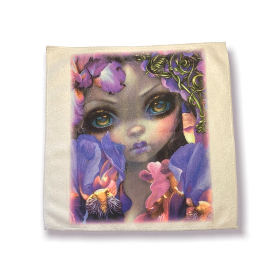 Iris Floral Towel - Purple Flowers Gothic Fantasy Cloth - Strangeling -Soft Microfiber -Computer Screen Cleaning Rag - Summer Garden Party