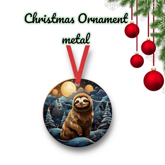Santa Sloth 13 Christmas Ornament - cute zoo animals - metal holiday Gift Tag - Party Favors - whimsical Winter Kids room decor