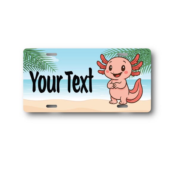 Axolotl license plate - Personalized Car Tag, Kid’s Name Plate - 5 sizes metal door sign - Bike, Trike, Bicycle, Bigwheel plate