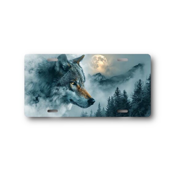 Wolf License Plate - Aluminum Sublimated Car Tag- Metal wall sign - Valentines, Birthday Gift for Her, Him - Wildlife Wolves Art