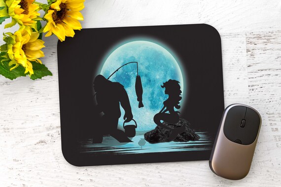 Bigfoot Mousepad - Sasquatch Fishing with Mermaid - Funny Christmas, Birthday Gift for Him - Office decor - Fisherman - Squatching Mouse Pad