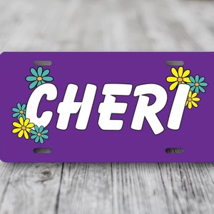 Custom License Plate - Personalized Flower Power Daisies - Add Name or Funny Saying -Golf Cart, Bike, Scooter, Stroller Tag -Wall Name Plate