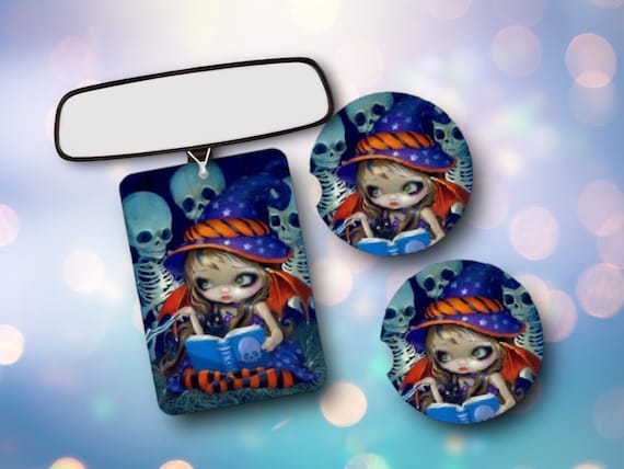 Halloween Witch Car accessories - Skeleton Magic Fairy w Bat Wings - Teen Birthday, Christmas - party favors - Air Freshener, Drink Coasters