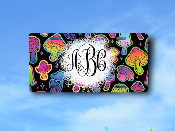 Personalized License Plate - Mushroom Trippy Hippie Car Tag -Monogrammed Kids bike Plate -Wheelchair -Retro Gift for Him -Twisted Wonderland