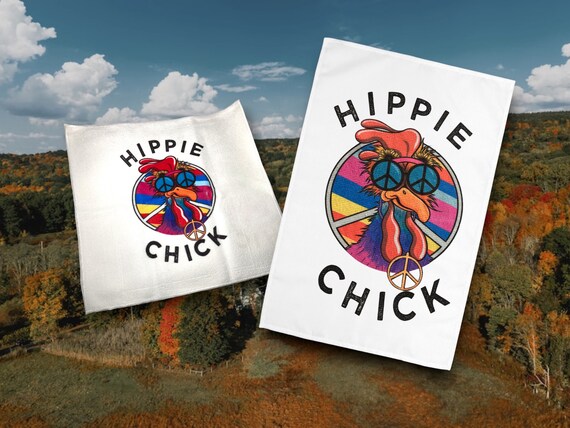 Hippie Chick Microfiber Towel - Kitchen, Boating, Bar, Car - Vintage Retro Disco Chicken - Computer screen cleaning cloth, Hen House decor