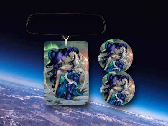 Dragon Car Accessories - Gothic Fantasy Fairy Decor - baby Frost Dragonling, Northern Lights - Birthday Party Favors, Gift for Teen - DND