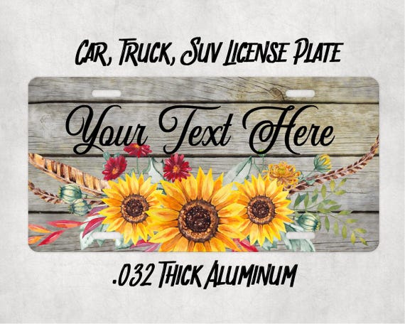 Personalized Sunflower License Plate -Custom Floral Car Tag, Bike Tag -Metal Bar Sign, She Shed Decor -Kids Mini Name Plate - Your Text Here