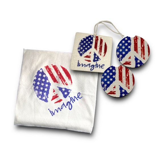 IMAGINE - Car accessories gift set - Drink Coasters - Patriotic gift for Veteran, Memorial Day Picnic Decor, 4th of July Party favors