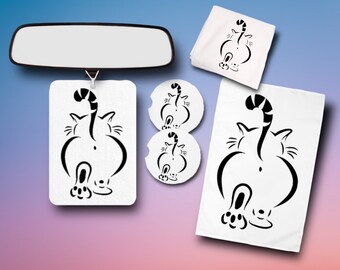 Sassy Cat Butt Car Accessories -Cheeky Drink Coasters, Towels, Computer Cloth, Car Shammy, She Shed, Golf Towel - Crazy Cat Lady - Walk Away