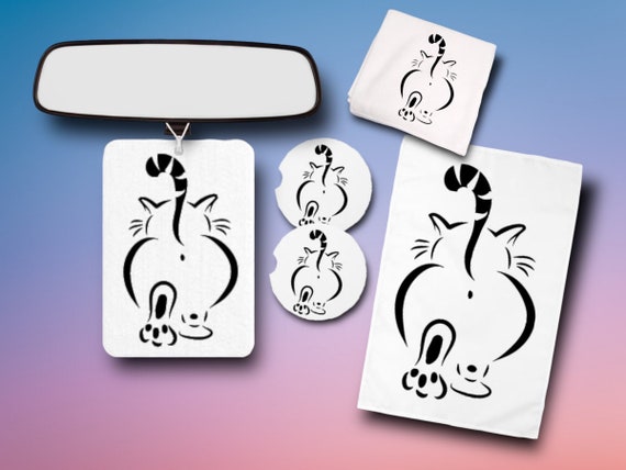 Sassy Cat Butt Car Accessories -Cheeky Drink Coasters, Towels, Computer Cloth, Car Shammy, She Shed, Golf Towel - Crazy Cat Lady - Walk Away