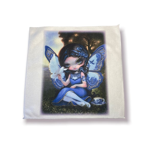 Blue Willow Fairy - Soft Microfiber Towel - Gothic Fantasy floral - Laptop Cleaning Cloth -Jasmine Becket Griffith -Teen Back to School gift