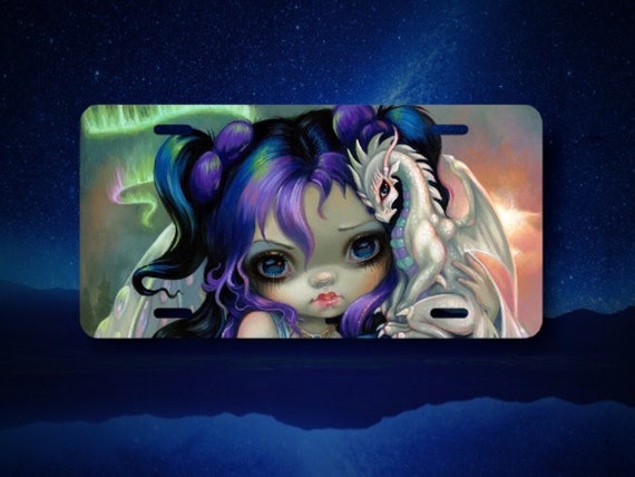 Frost Dragon License Plate - Purple Dragon Gothic Fantasy Decor - Jasmine Becket - Golf Cart, Bike Tag - Teen Girl Birthday, Christmas gift