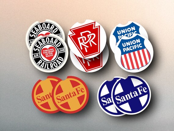 Railroad Car Coasters - Toy Train Collector, Vintage Rail Lines Enthusiast - Dad Gift - Santa Fe, Union Pacific, Reading Railroad - Trains