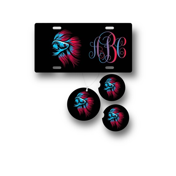 Betta Fish Car Accessories - Personalized- Tropical Blue Siamese Fighting Fish Coasters, license plate, freshener - Aquarium Fish Home Decor