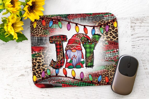 JOY Mouse pad - Office Desktop - Boho Patchwork Christmas Gnome - Leopard Print - Teacher Thank you gift - Teen Christmas Stocking Stuffer