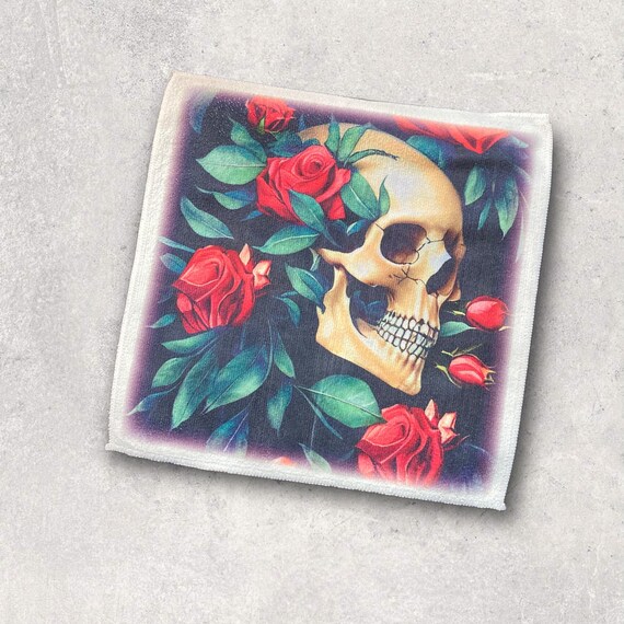 Gothic Roses Towel - Microfiber Computer Screen Cleaning Cloth - Sugar Skull Fantasy Art - She Shed, Biker Home Decor - Teen Gift for Her