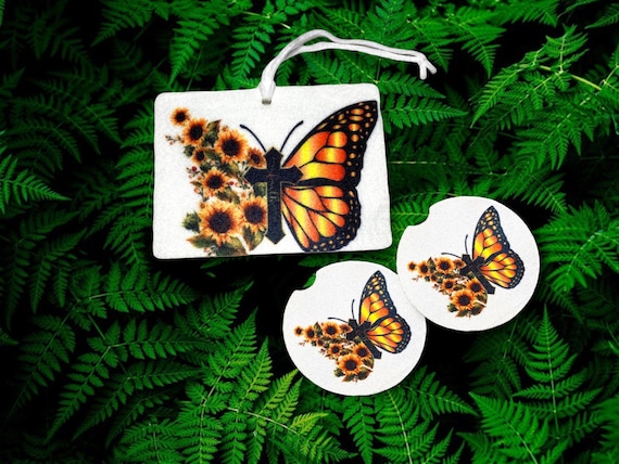 Butterfly Car Accessories - Faith - Sun flowers Picnic Decor - Inspirational Get Well, Graduation, Birthday gift - Party Favors - Religious