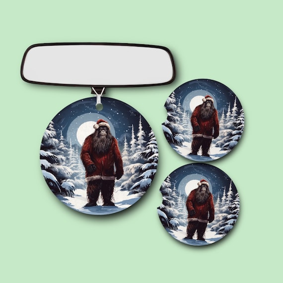 Christmas Sasquatch 18 Bigfoot Car Accessories Gift Set - Santa Winter Bar Drink Coasters, Air Freshener -Mythical Beasts- Cryptid Hunter