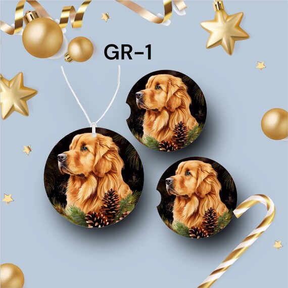 Golden Retriever Car Accessories - Winter Watercolor Dog Coasters, Air Freshener - Pet Sitter Thank You Gift - Birthday Party Favors